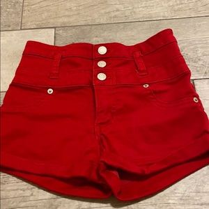 Red high rise shorts